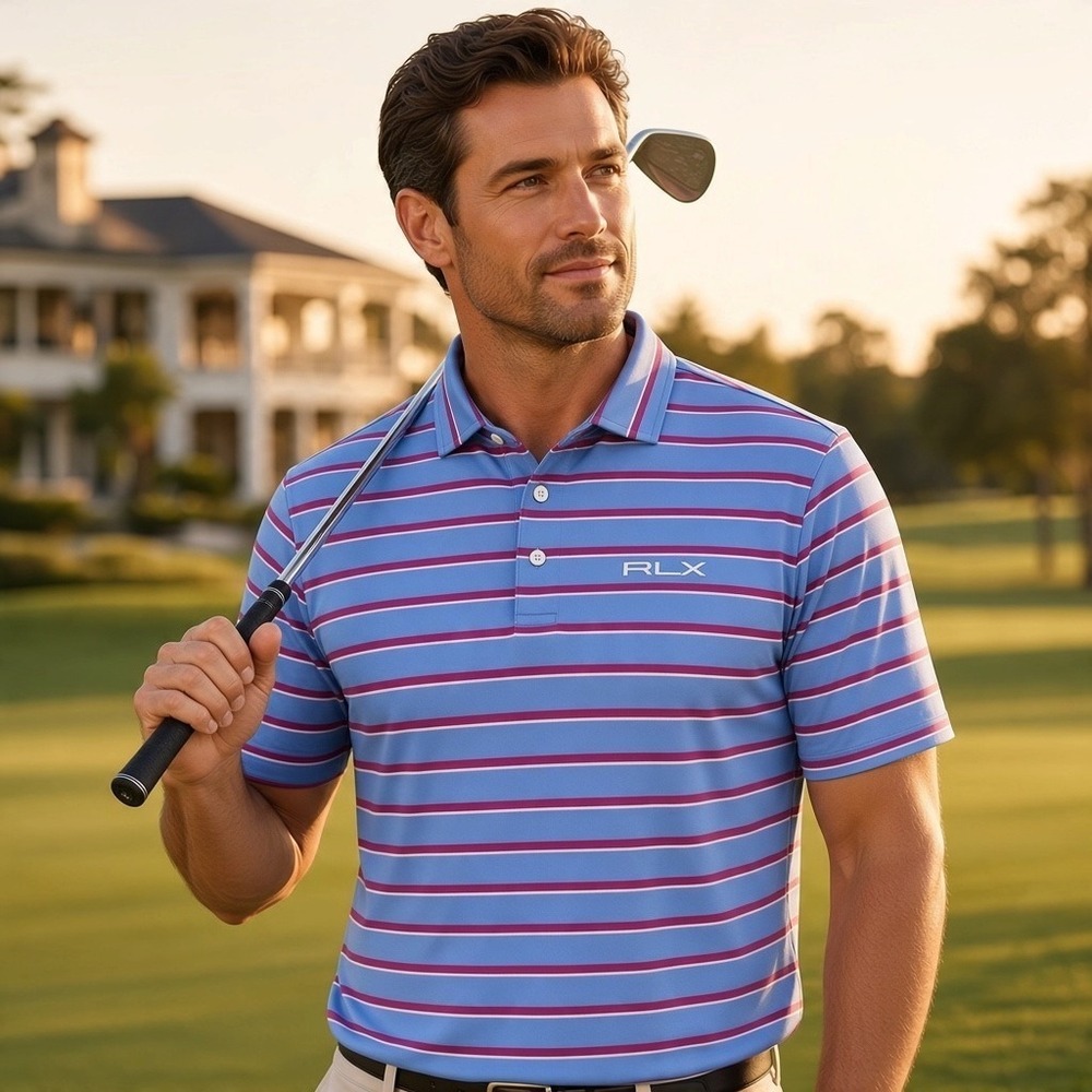 RLX Ralph Lauren Golf Performance Polo Blue Stripe Men's XXL